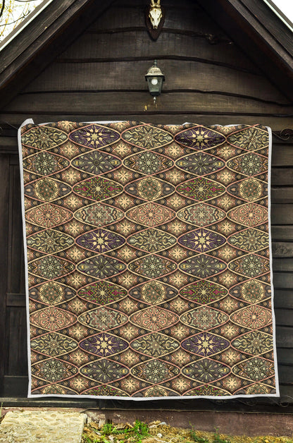 Mandala Motif Themed Design Print Quilt Bedspread