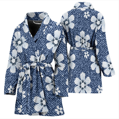 Jean Flower Pattern Print Design 03 Women Bathrobe