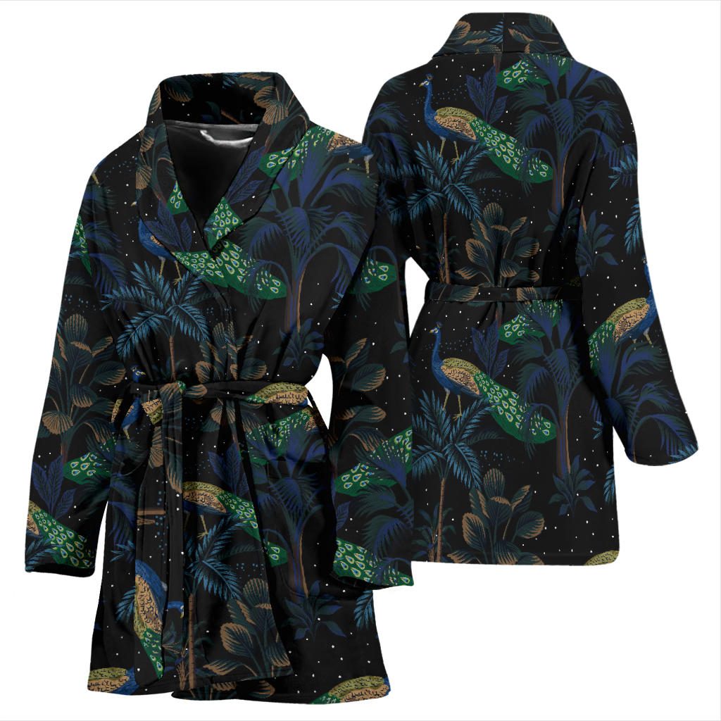 Rainforest Peacock Pattern Print Design A04 Women Bathrobe
