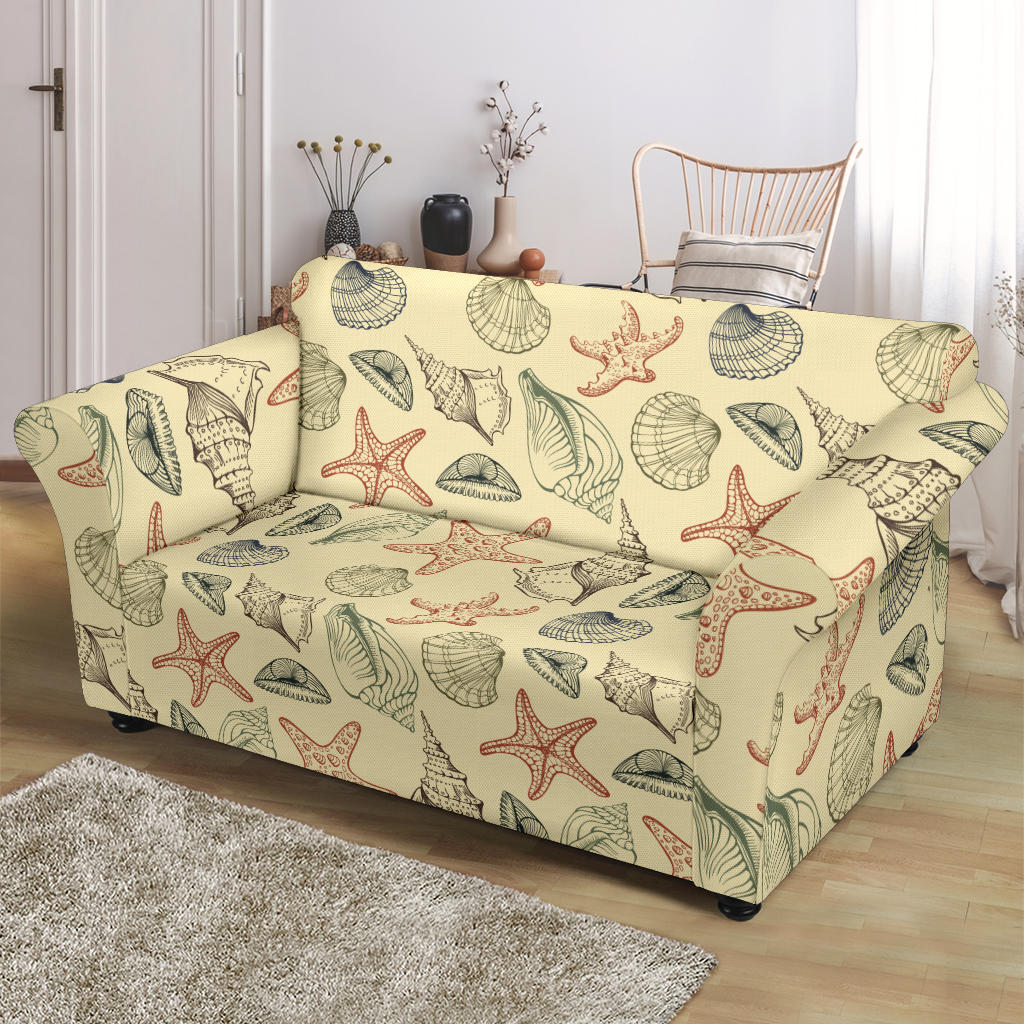 Seashell Print Design LKS305 Loveseat Couch Slipcover