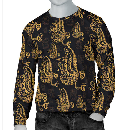 Owl Tribal Polynesian Design Print Men Long Sleeve Sweatshirt