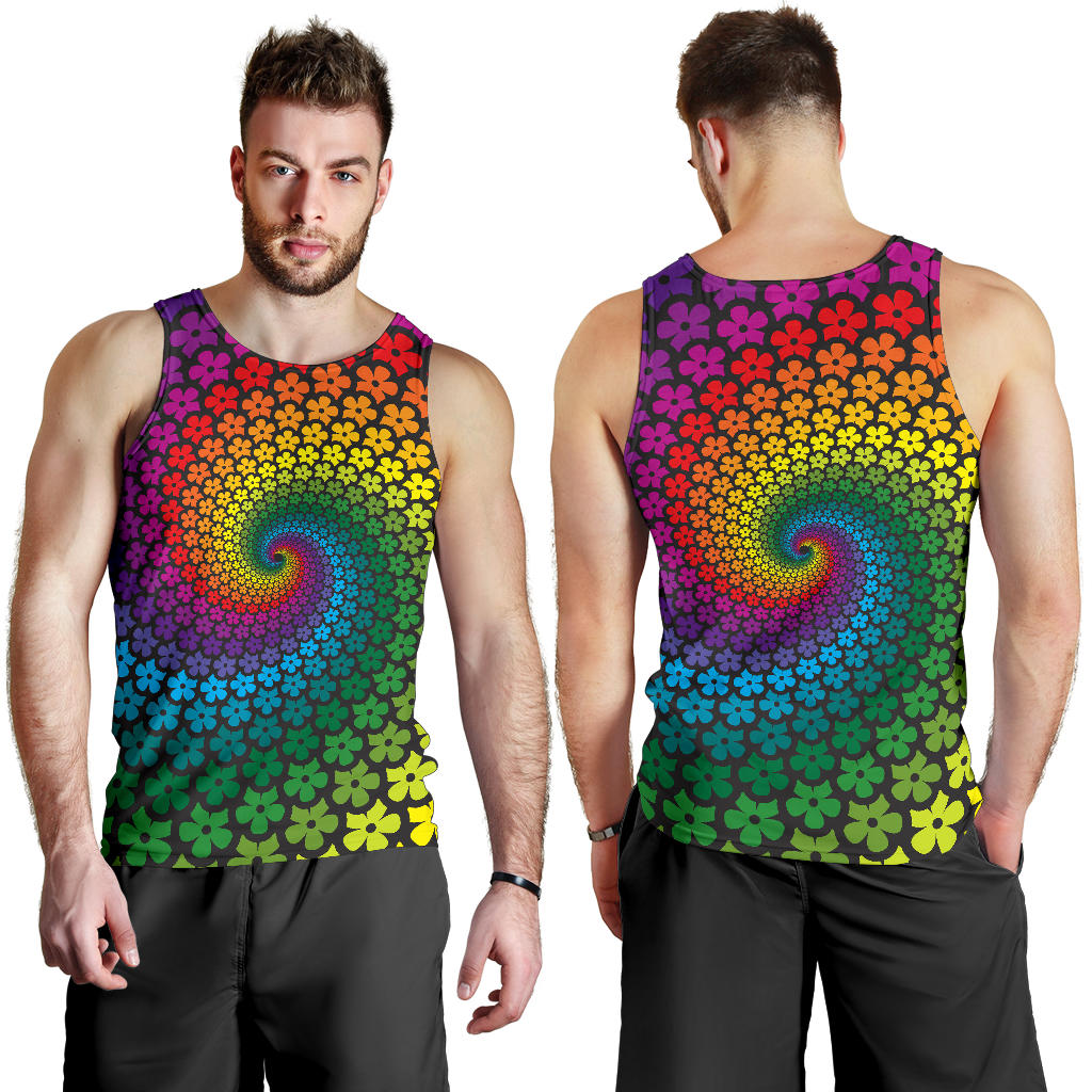 Flower Power Rainbow Spiral Print Men Tank Top