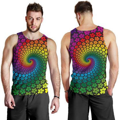 Flower Power Rainbow Spiral Print Men Tank Top