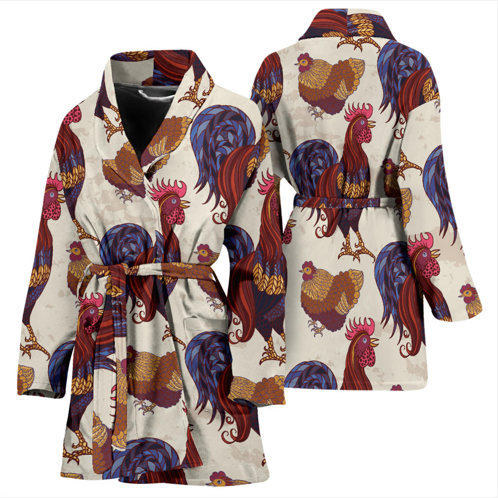 Rooster Pattern Print Design A03 Women Bathrobe