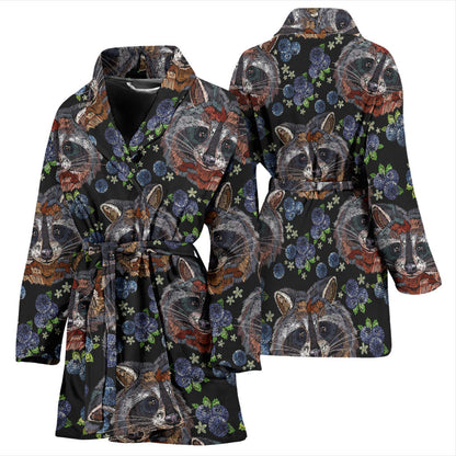 Raccoon Pattern Print Design A03 Women Bathrobe