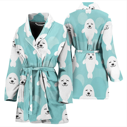 Sea Lion Baby Pattern Print Design 01 Women Bathrobe