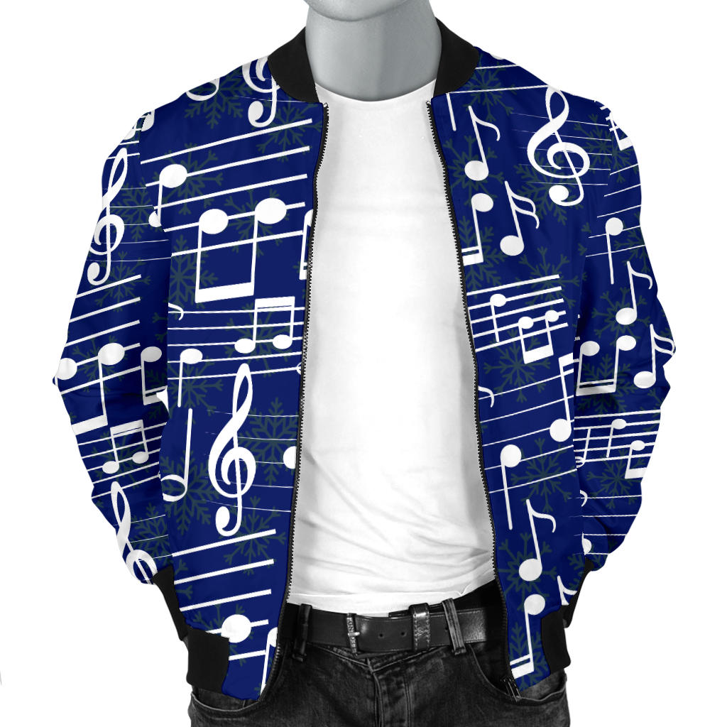Music Note Blue Themed Print Men Bomber Jacket