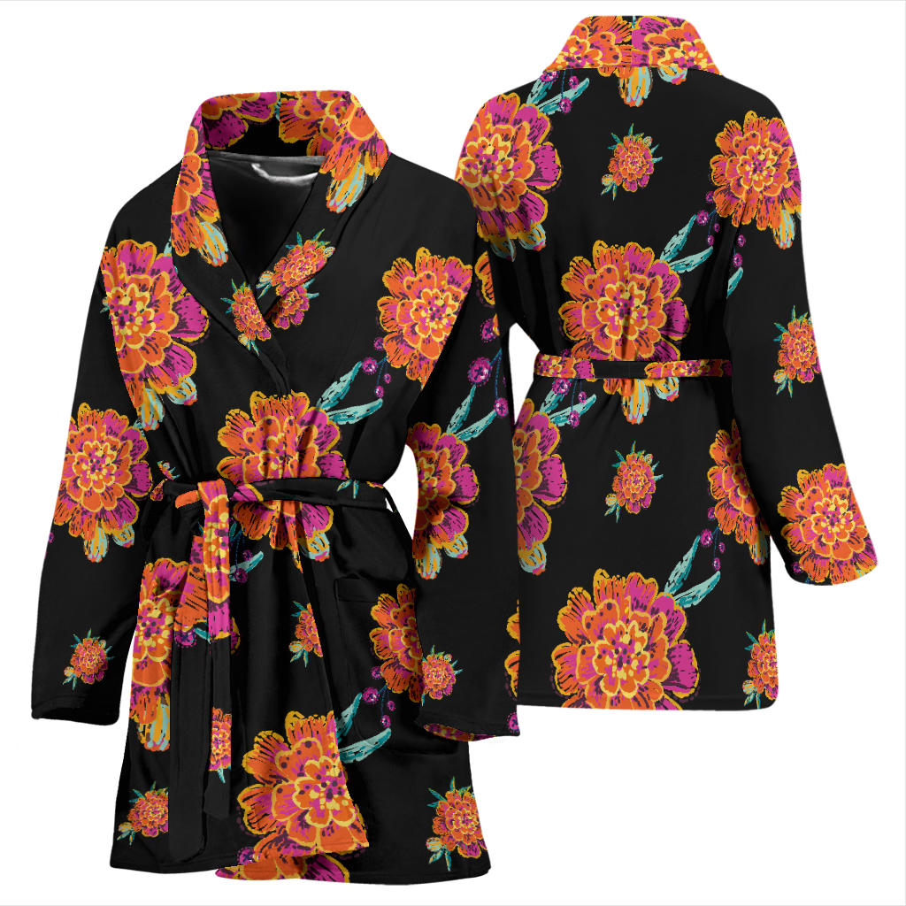 Marigold Pattern Print Design 01 Women Bathrobe