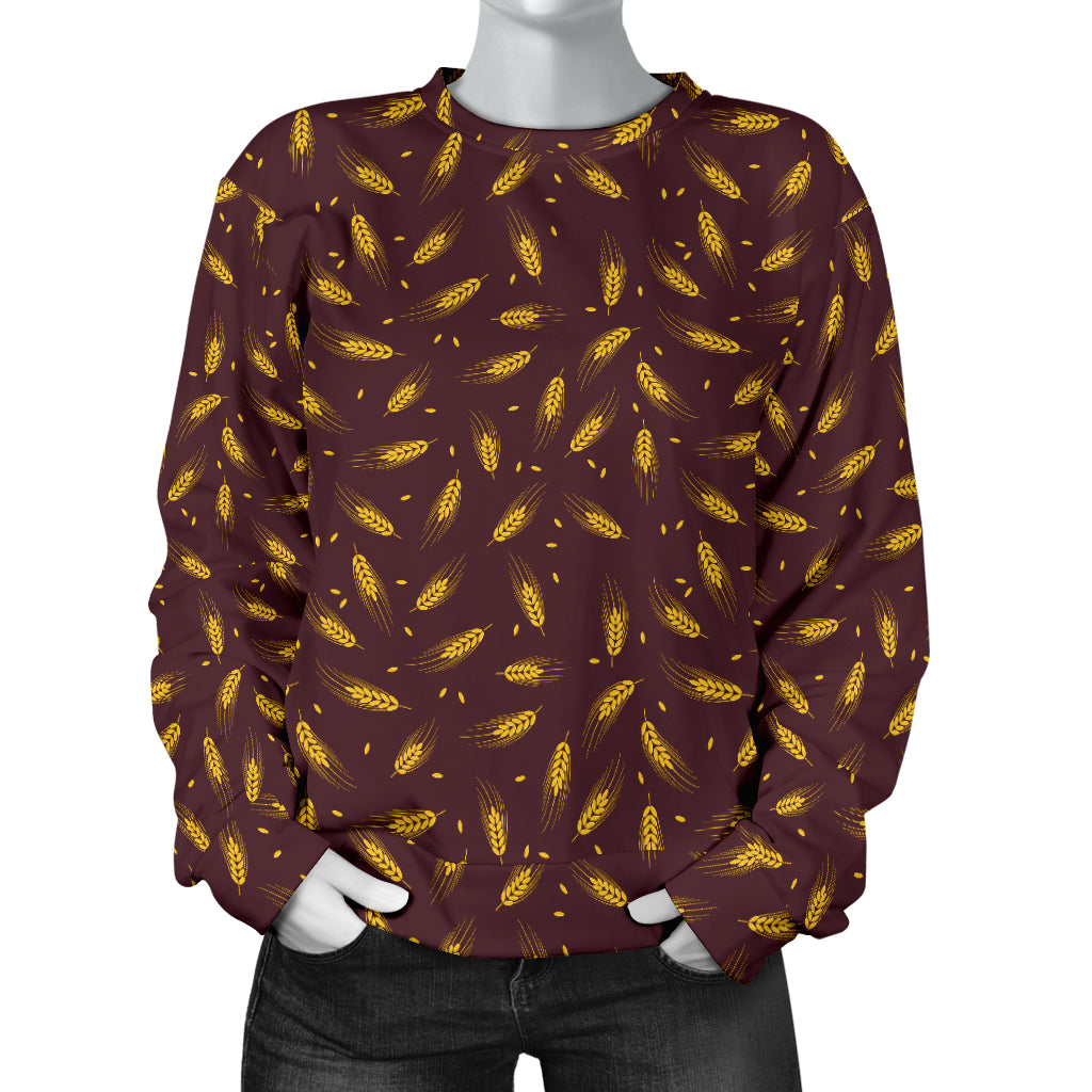 Agricultural Gold Wheat Print Pattern Women Long Sleeve Sweatshirt