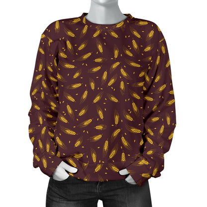 Agricultural Gold Wheat Print Pattern Women Long Sleeve Sweatshirt
