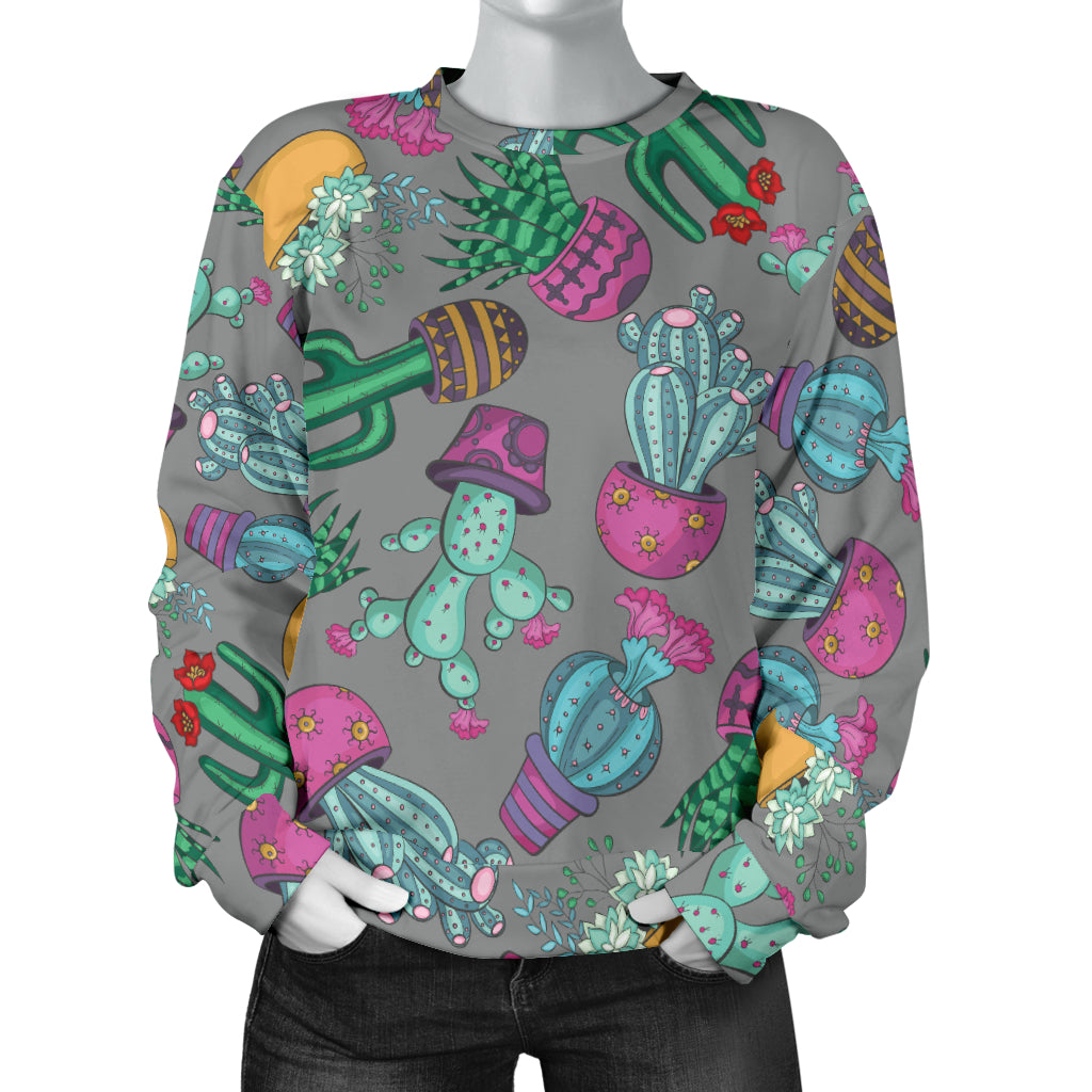 Cactus Colorful Print Pattern Women Long Sleeve Sweatshirt