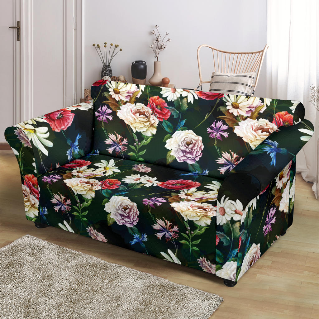 Summer Floral Print Design LKS303 Loveseat Couch Slipcover