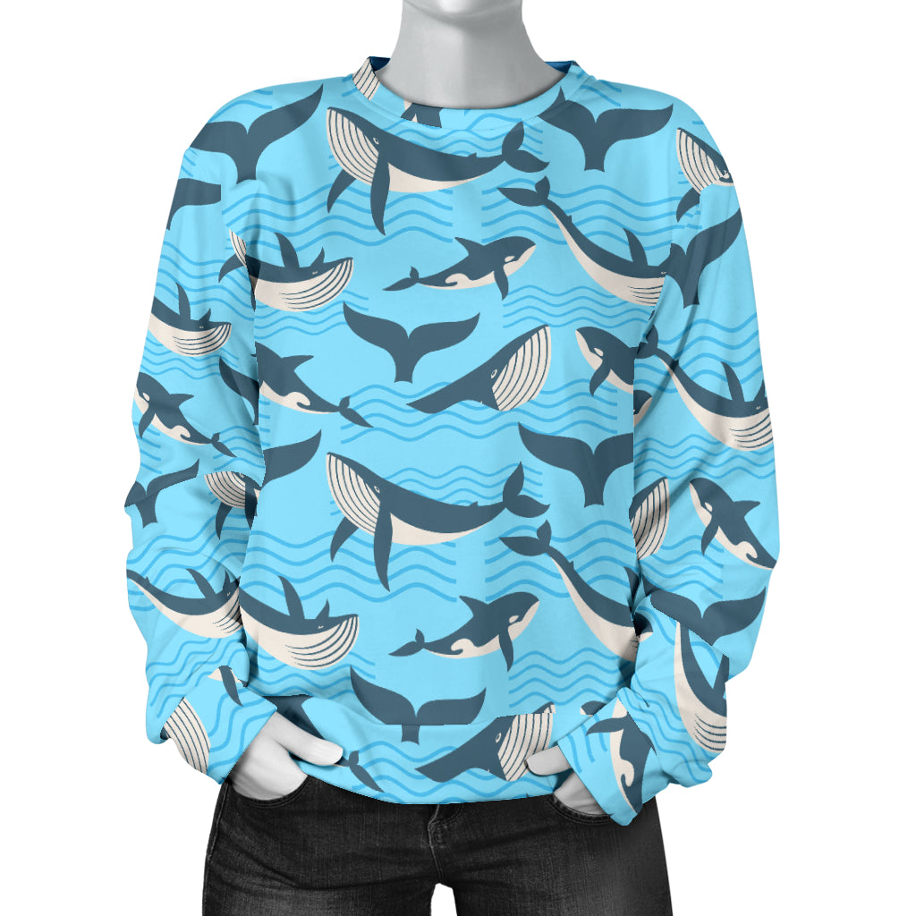 Whale Pattern Design Themed Print Women Long Sleeve Sweatshirt