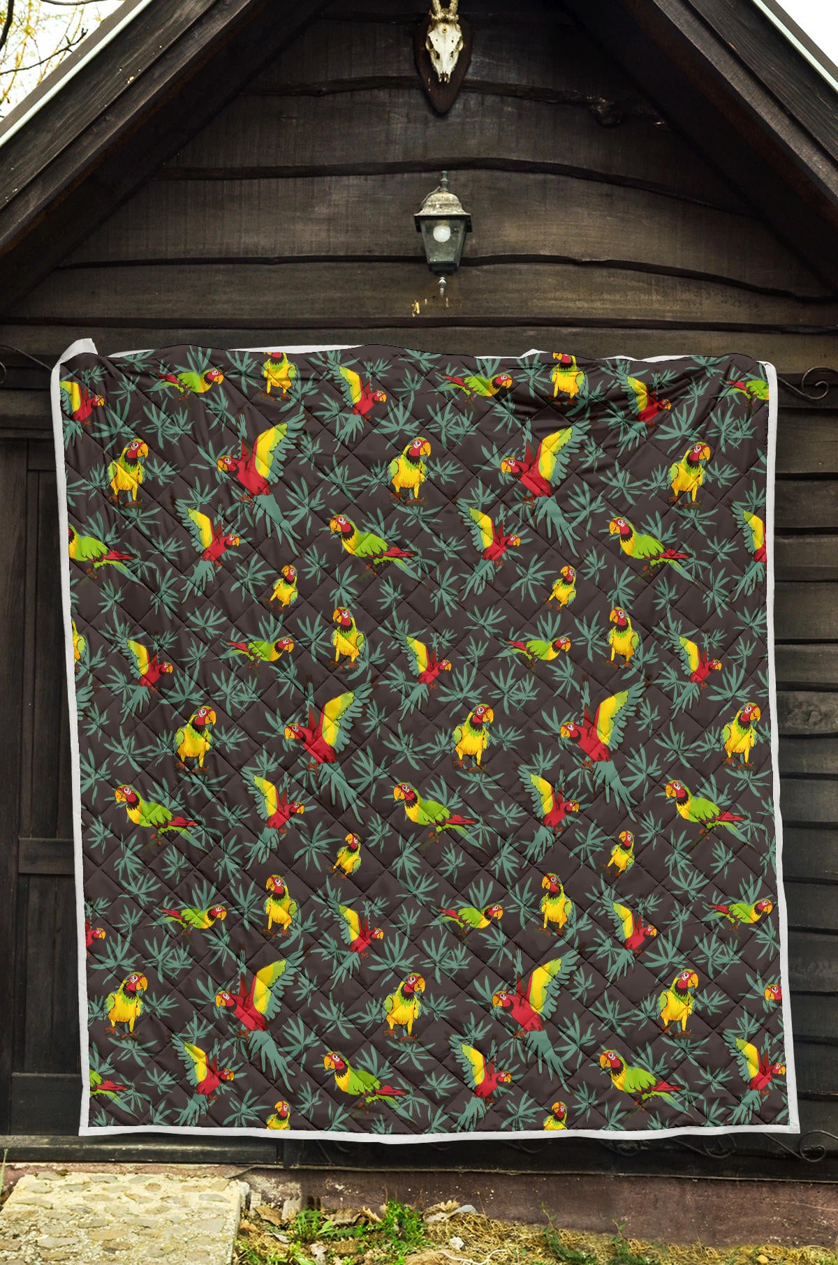 Parrot Themed Print Quilt Bedspread