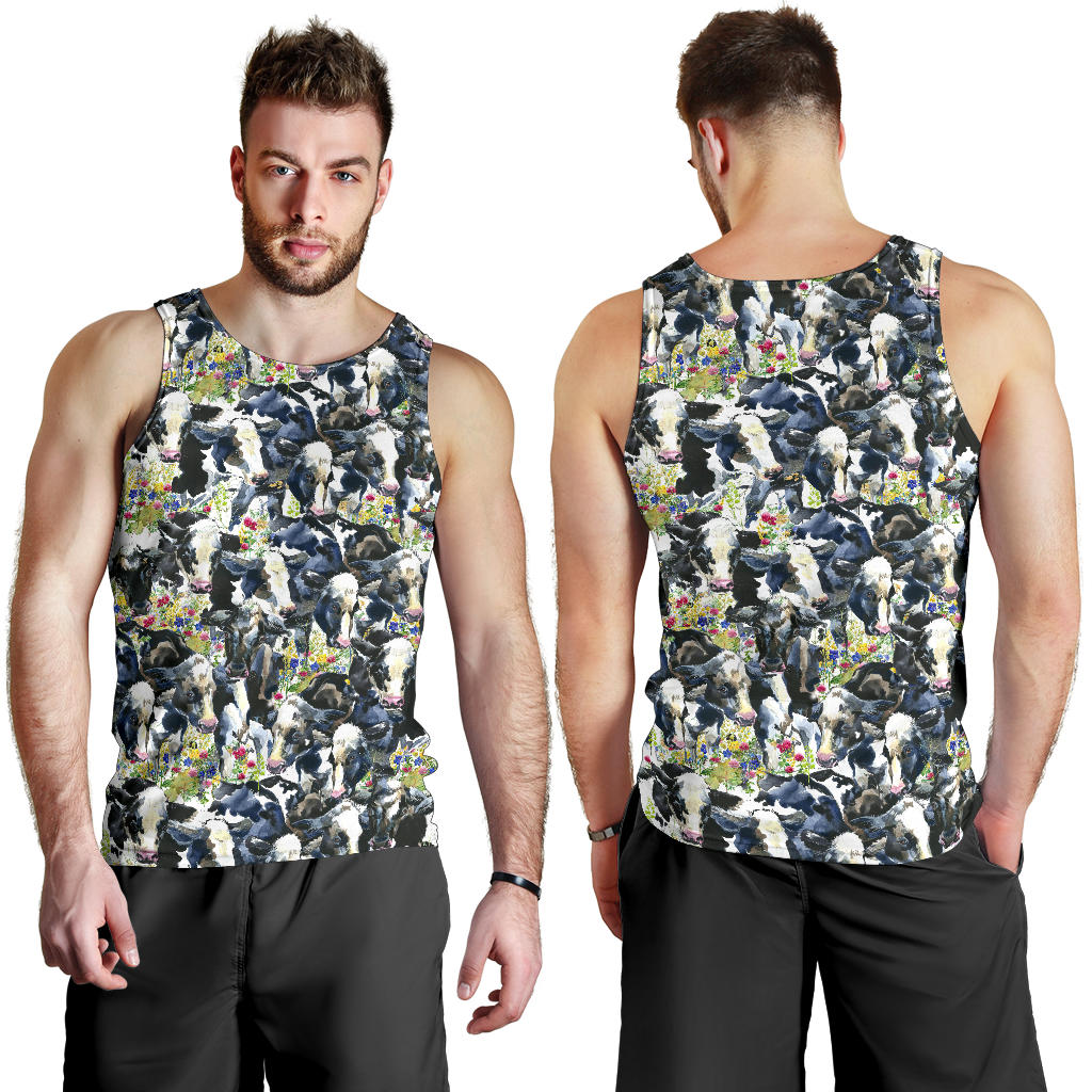 Cow Watercolor Print Pattern Men Tank Top