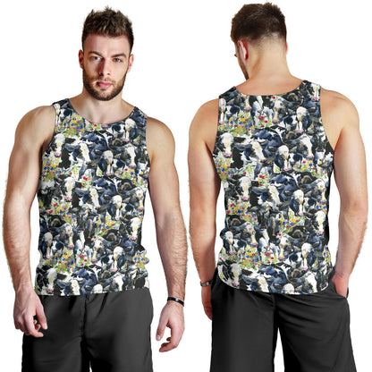 Cow Watercolor Print Pattern Men Tank Top
