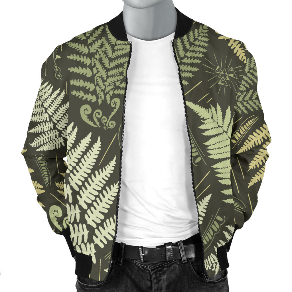 Fern Leave Green Print Pattern Men Bomber Jacket
