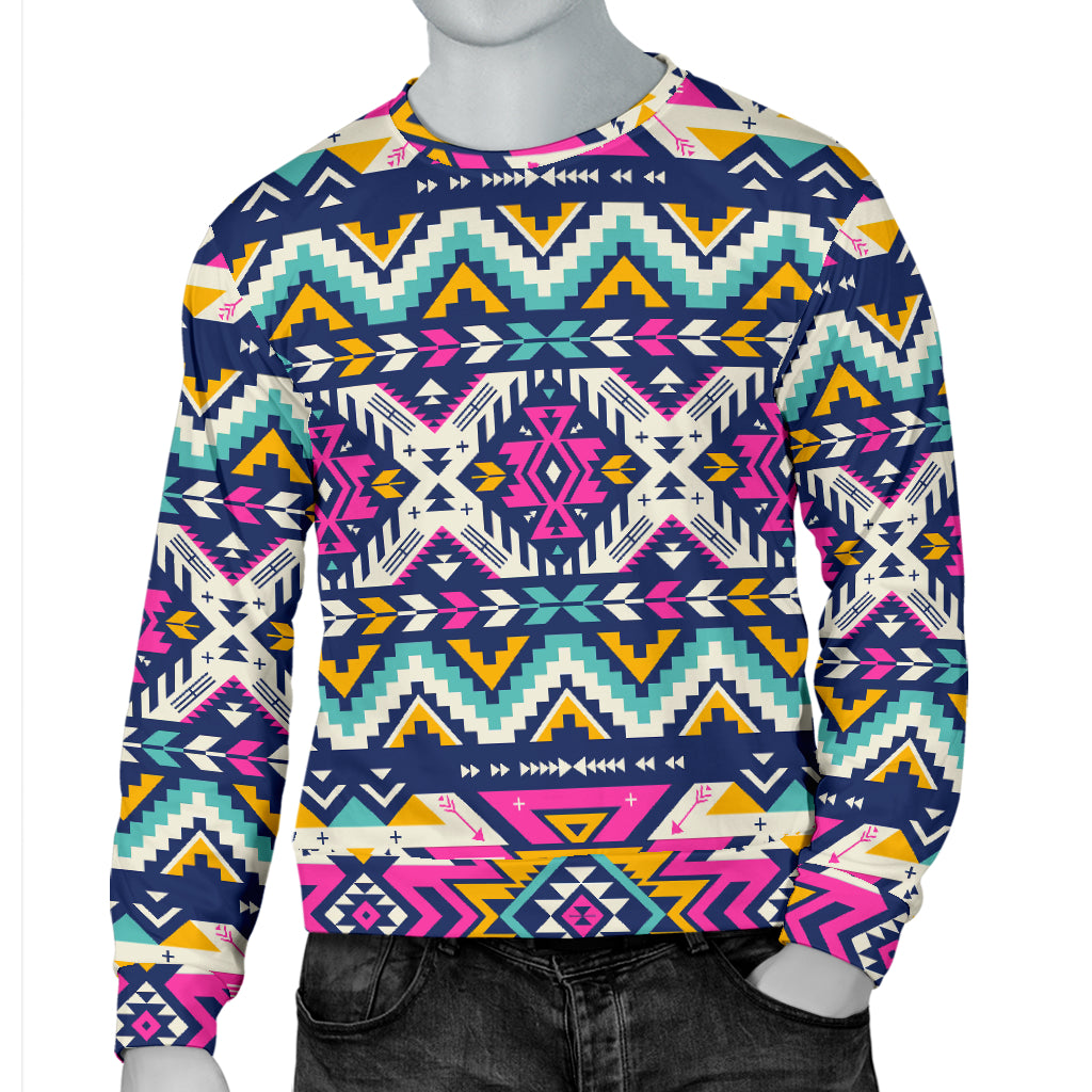 Aztec Pink Geometric Print Pattern Men Long Sleeve Sweatshirt