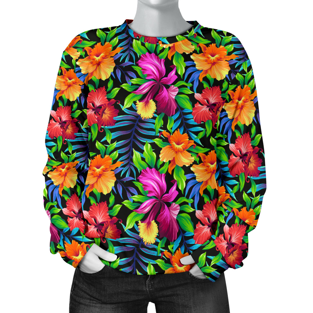 Tropical Folower Colorful Print Women Long Sleeve Sweatshirt