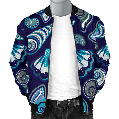 Beach Seashell Blue Print Men Bomber Jacket
