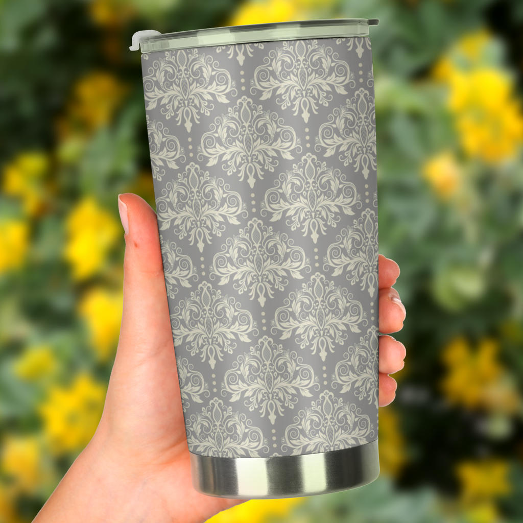 Damask Grey Elegant Print Pattern Tumbler