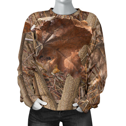 Camo Realistic Tree Forest Autumn Print Women Long Sleeve Sweatshirt