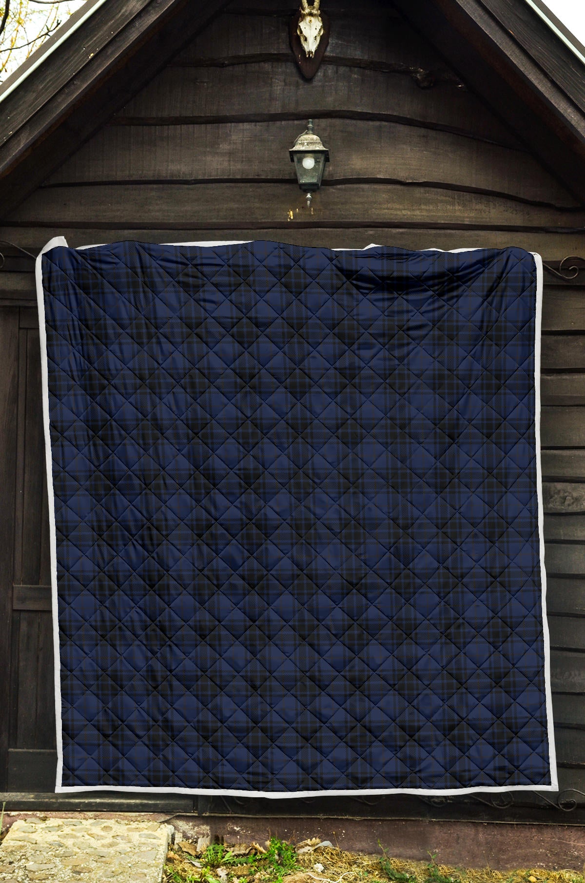 Navy Blue Tartan Plaid Pattern Quilt Bedspread