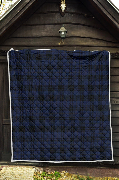 Navy Blue Tartan Plaid Pattern Quilt Bedspread