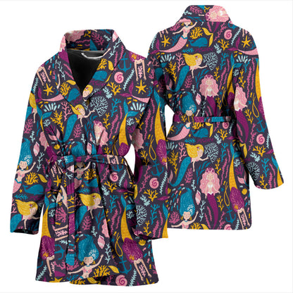 Mermaid Pattern Print Design 08 Women Bathrobe