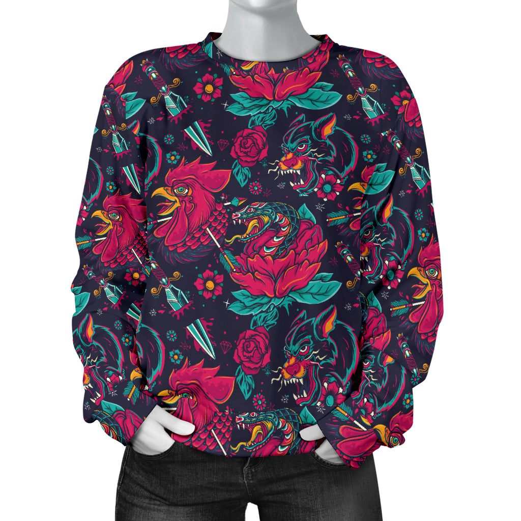 Old School Tattoo Print Women Long Sleeve Sweatshirt