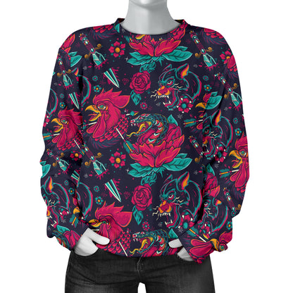 Old School Tattoo Print Women Long Sleeve Sweatshirt