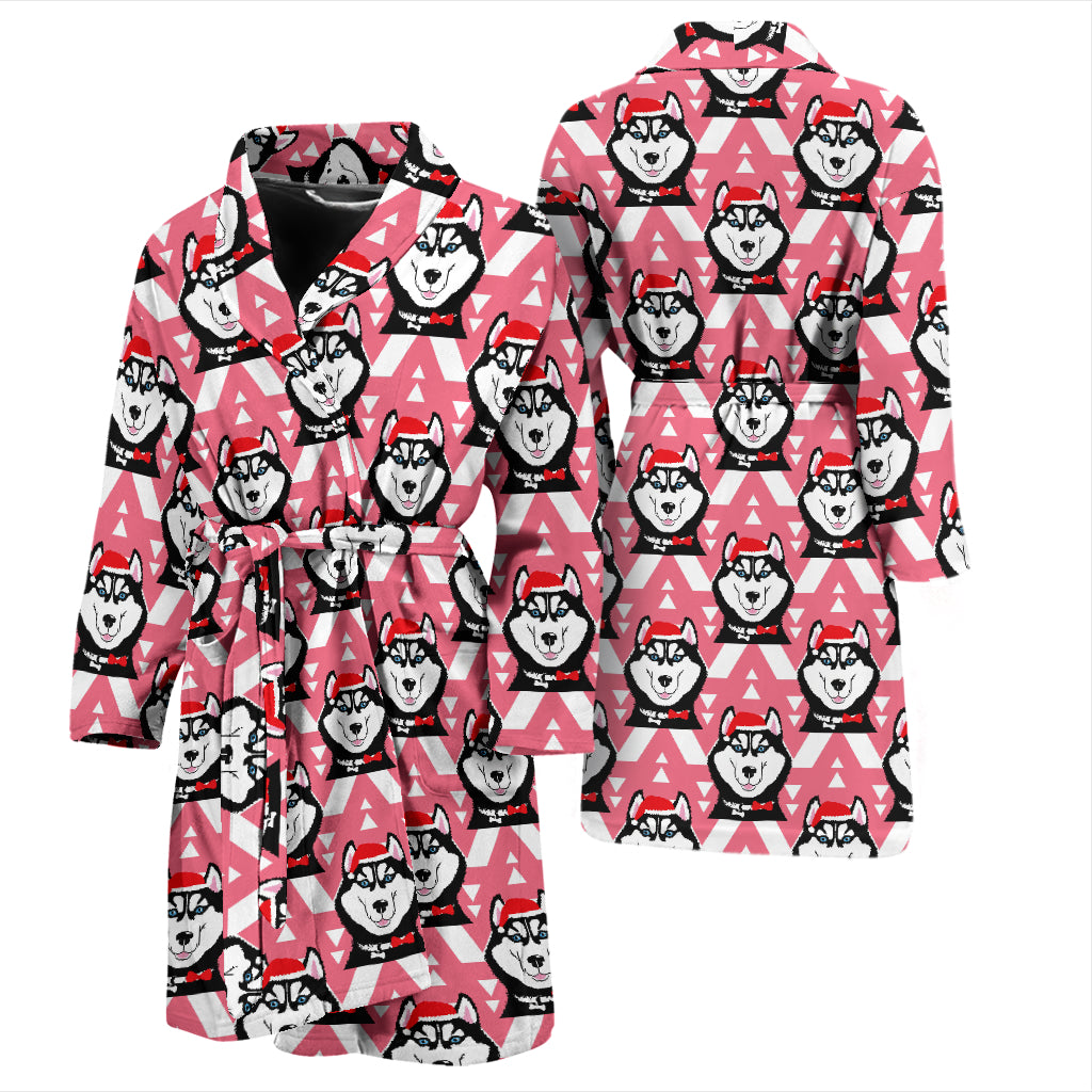 Siberian Huskies Christmas Themed Print Design LKS302 Men Bathrobe
