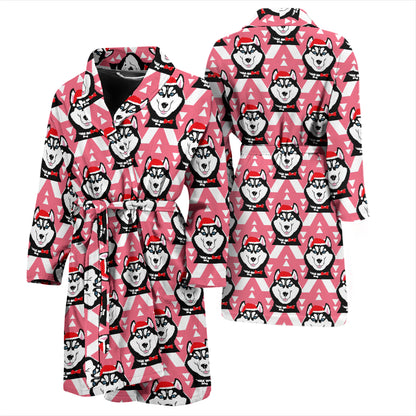 Siberian Huskies Christmas Themed Print Design LKS302 Men Bathrobe
