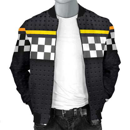 Checkered Flag Yellow Line Style Men Bomber Jacket