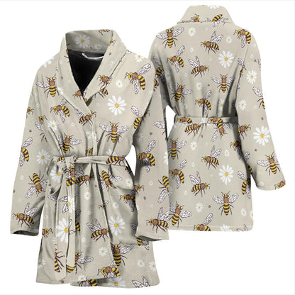 Bee Pattern Print Design 03 Women Bathrobe