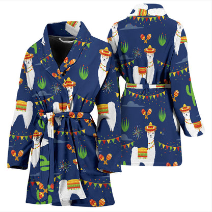 Llama Cactus Pattern Print Design 05 Women Bathrobe