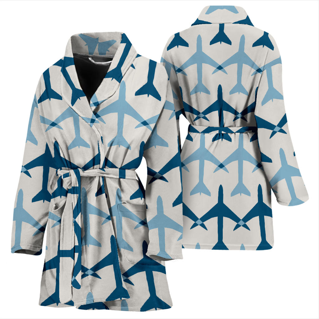Airplane Pattern Print Design 04 Women Bathrobe