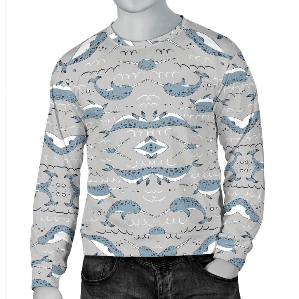 Narwhal Pattern Print Men Long Sleeve Sweatshirt