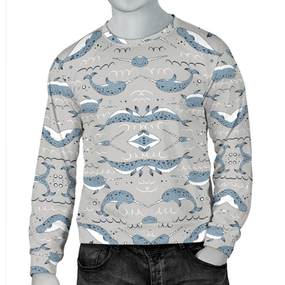 Narwhal Pattern Print Men Long Sleeve Sweatshirt