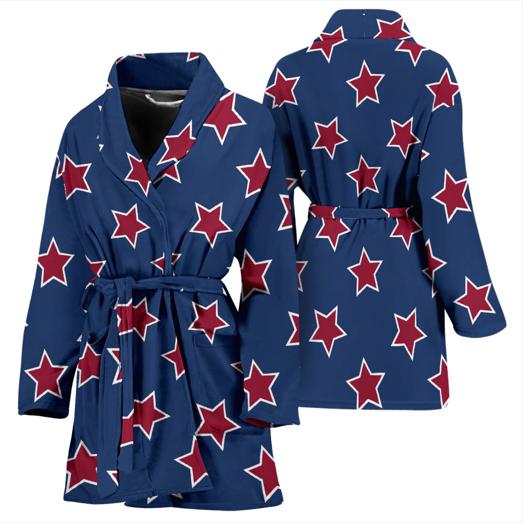 Star Red Blue Print Design LKS301 Women Bathrobe