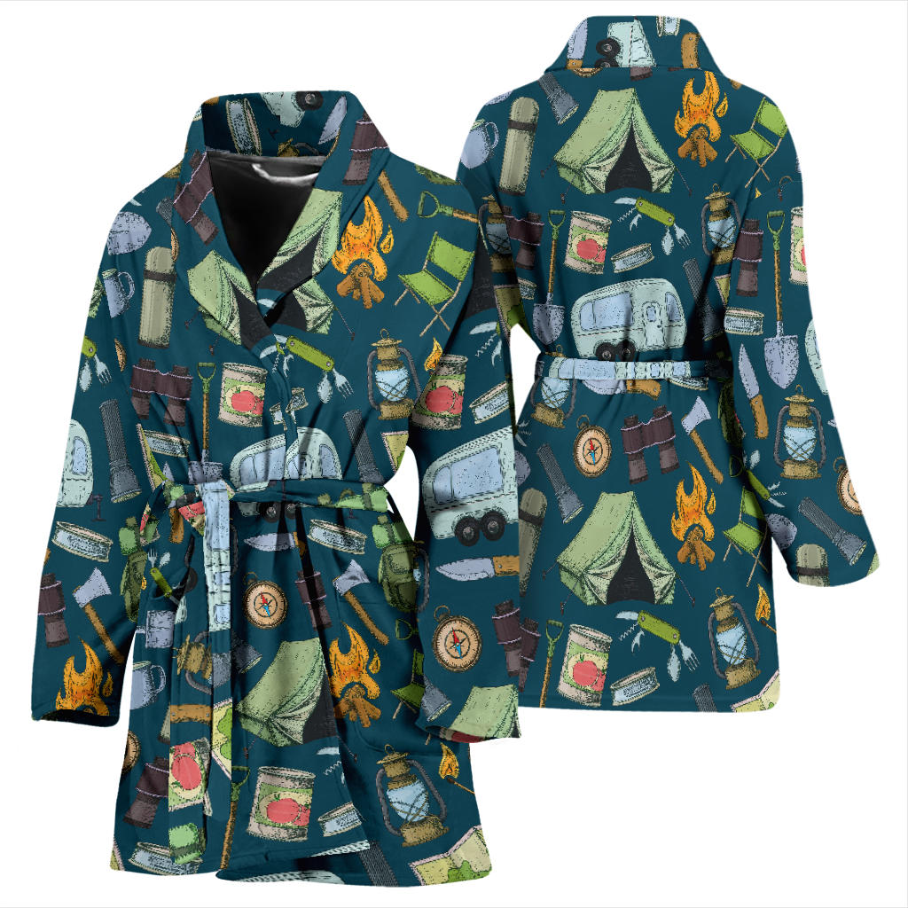 Camping Pattern Print Design 02 Women Bathrobe