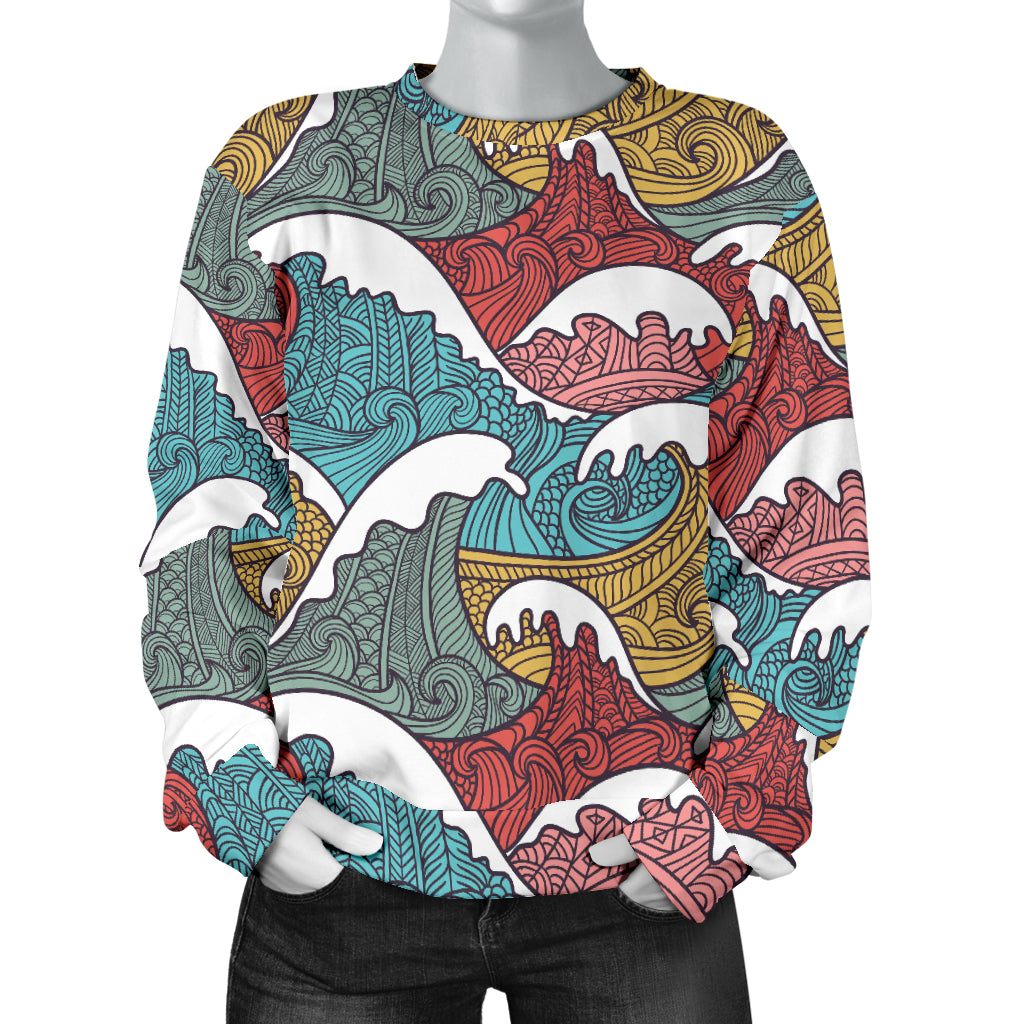 Tribal Wave Pattern Print Women Long Sleeve Sweatshirt