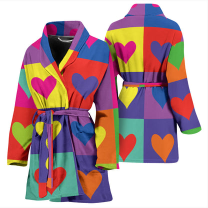 Pop Art Heart Pattern Print Design A01 Women Bathrobe