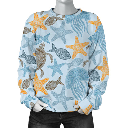 Polynesian Jellyfish Turtle Print Women Long Sleeve Sweatshirt