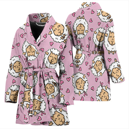Sheep Cute Pattern Print Design 01 Women Bathrobe