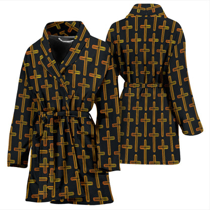 Cross Pattern Print Design 02 Women Bathrobe