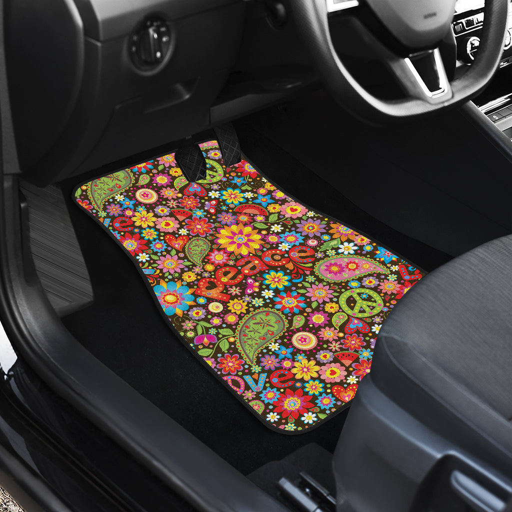 Flower Power Peace Paisley Themed Print Car Floor Mats Front Back