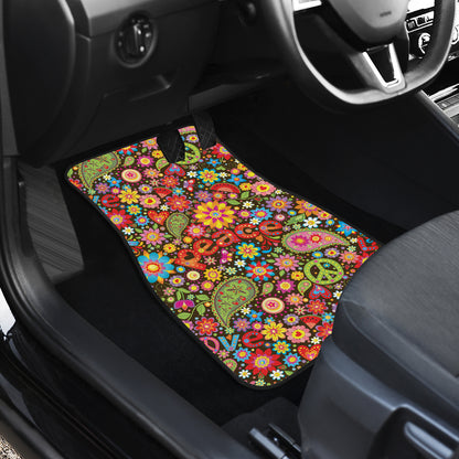 Flower Power Peace Paisley Themed Print Car Floor Mats Front Back