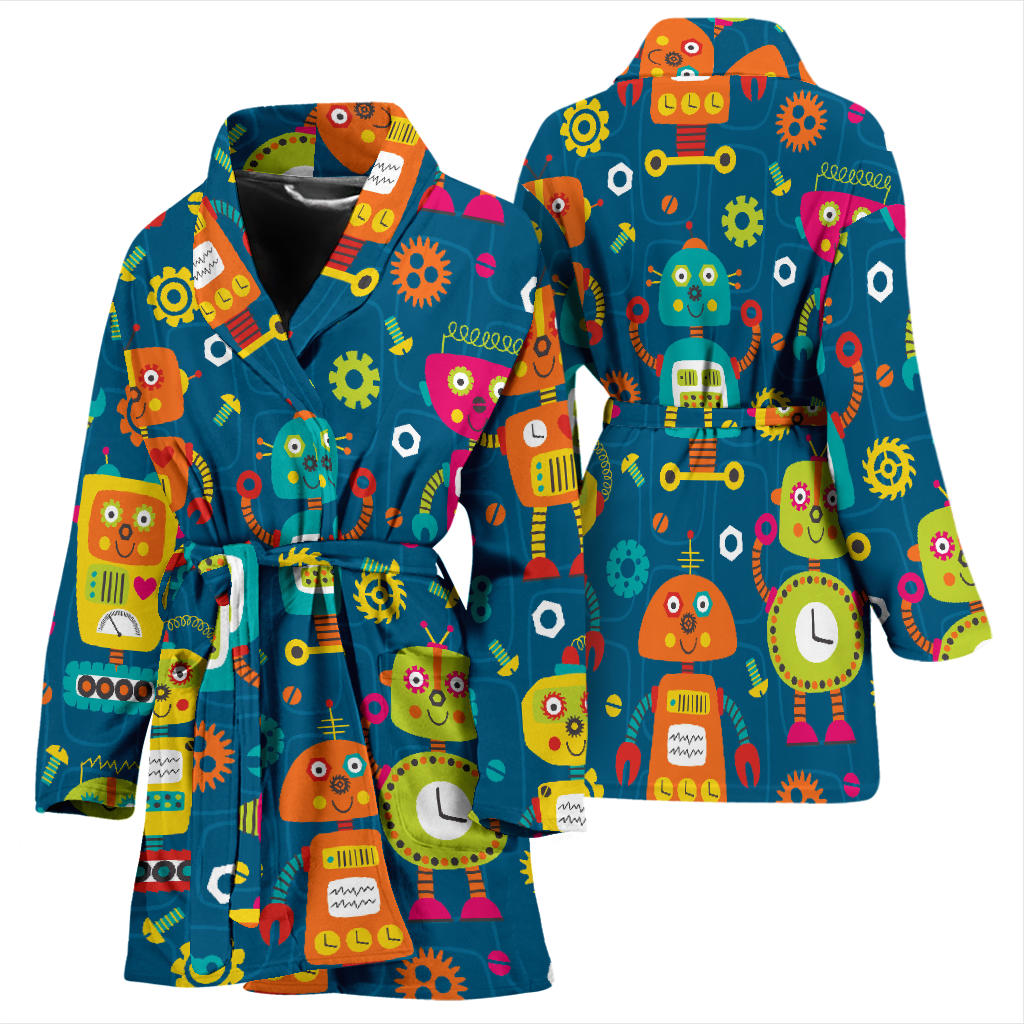 Robot Pattern Print Design A04 Women Bathrobe