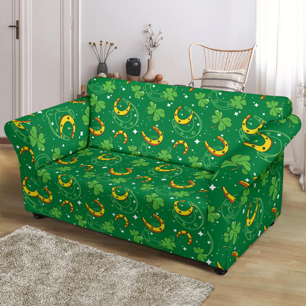 Shamrock With Horse Shoes Print Design LKS305 Loveseat Couch Slipcover